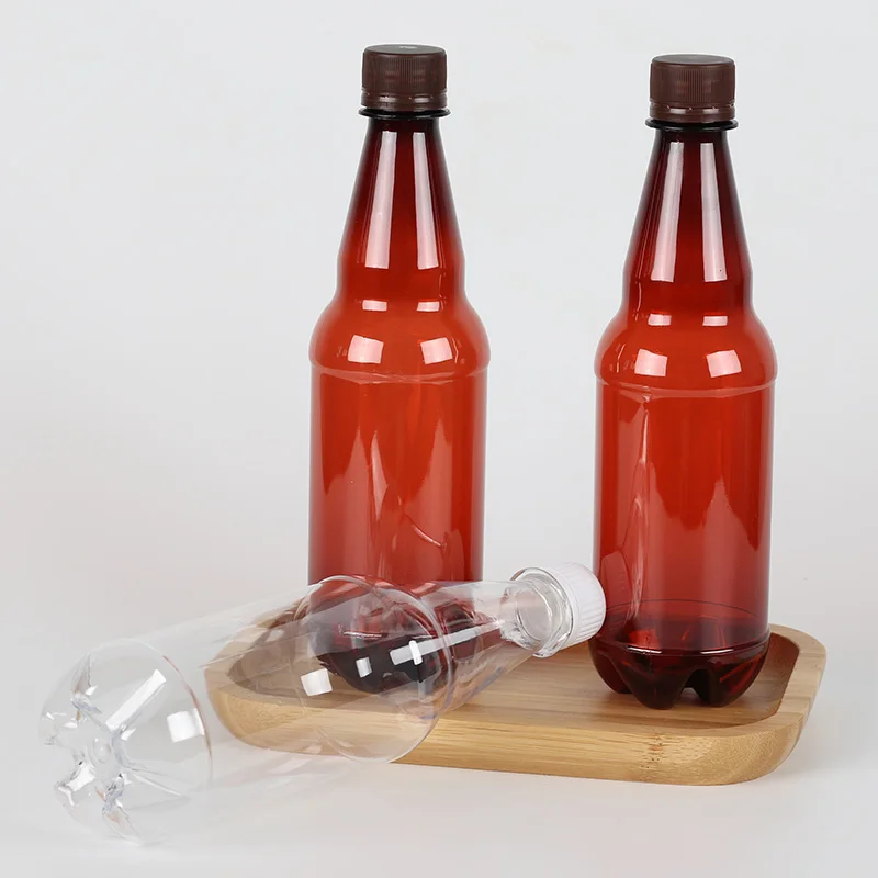 Factory direct sale 500 ml 17 oz brown amber beer beverage juice plastic bottle liquid dispensing bottle with anti-theft cap