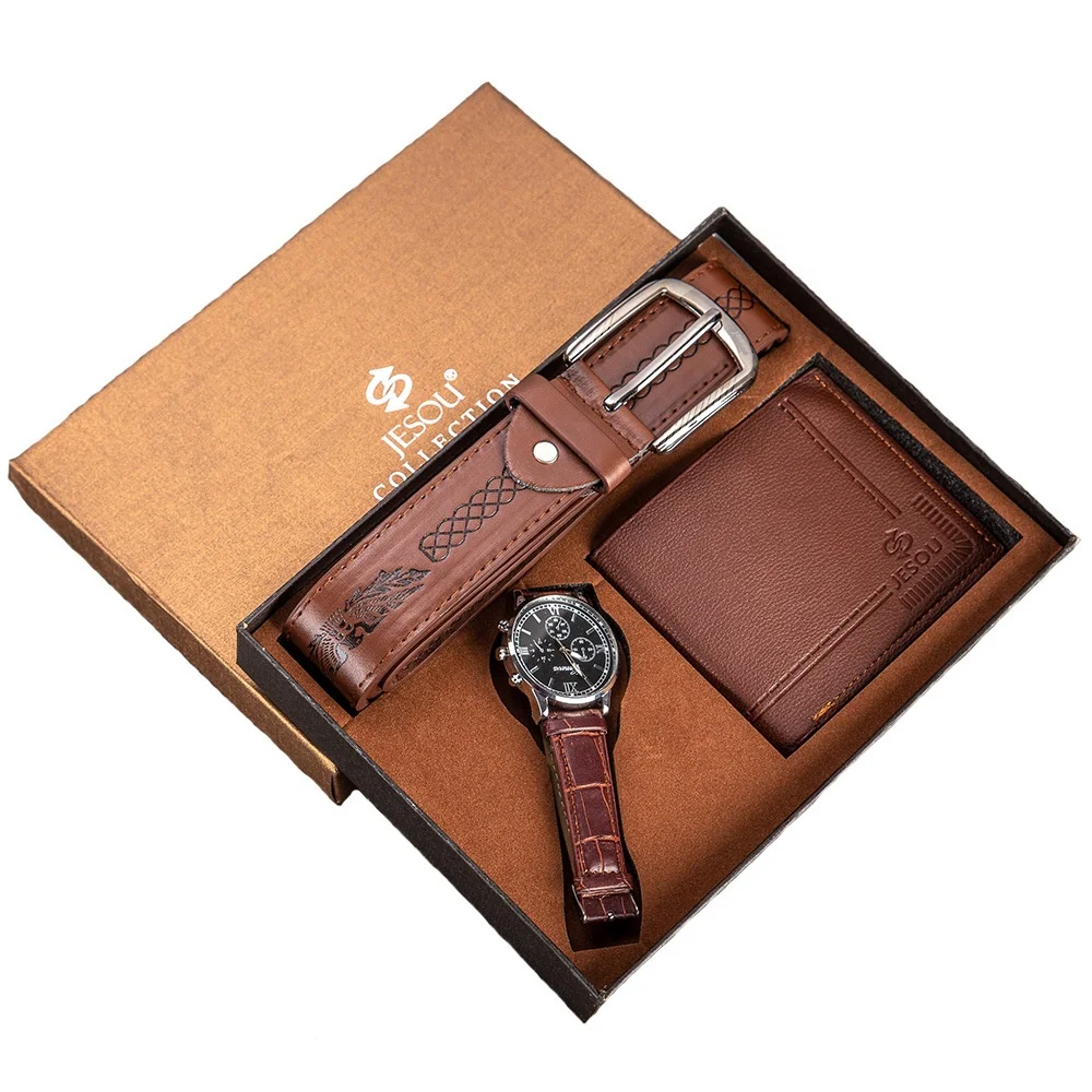 Promotional A04173 Brown Watch Belt Wallet jesou men corporate business valentine mens gift box set luxury