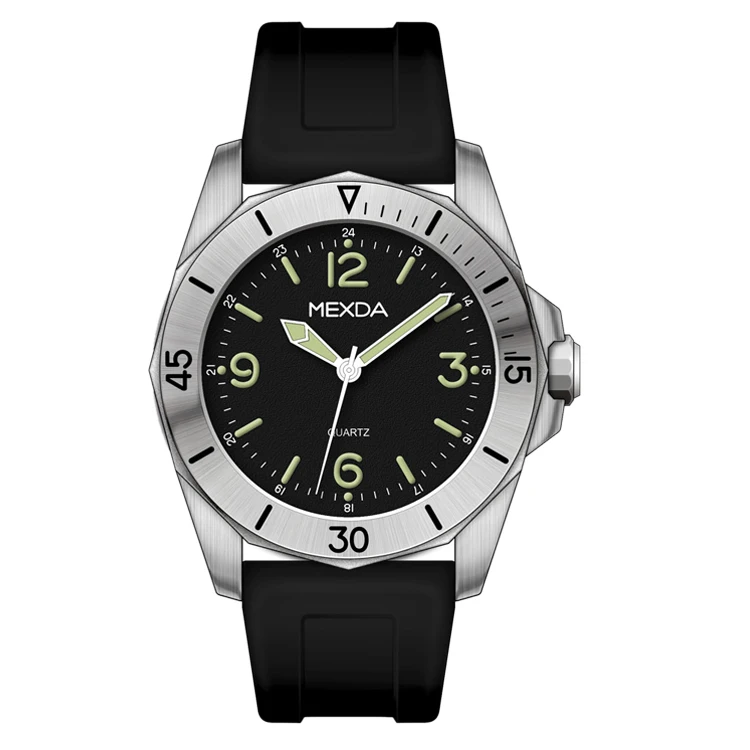 Mexda Brand High Quality Quartz Movement Mineral Glass 5atm Water Resistant Customized Sports Black Men Wrist Watch