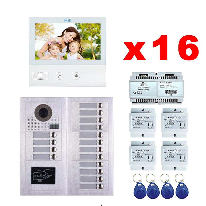 2 wire 16 Units Apartment Building Color Video Intercom for multi apartment