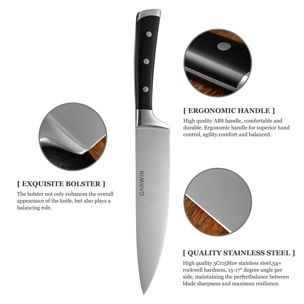 Garwin Hot Sale 5Cr15MoV Stainless Steel Kitchen Knife Ergonomic Chef Knife Set with ABS Handle