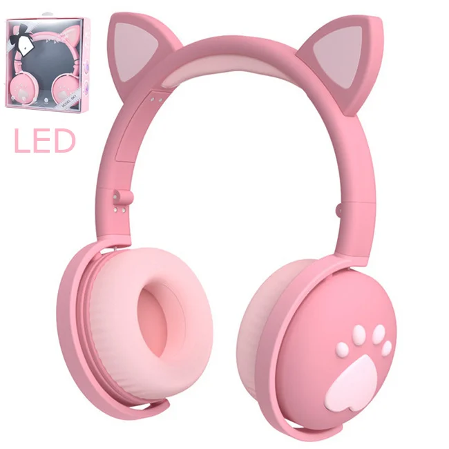 Amazon Led Light Cat Ear Wireless Bt Cute Girls Kids Headphones Headset Earphones for Bt with Mic on Ears