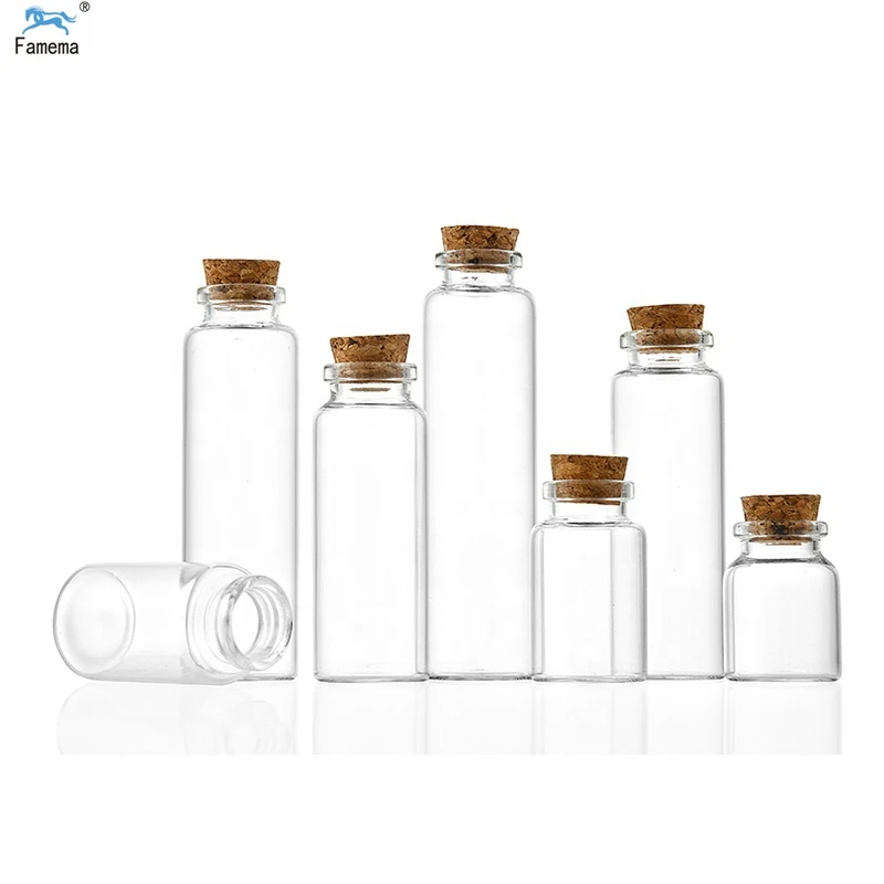Clear mini 10ml 15ml 20ml 25ml 30ml 40ml 50ml 55ml 70ml small glass bottle with cork test tube vial glass bottle with cork
