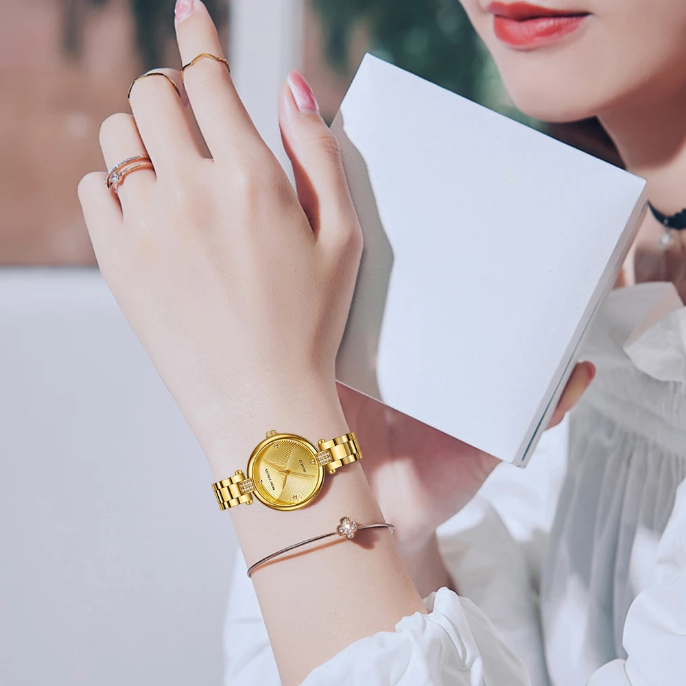 Mini Focus MF0310L Ladies Watch Gold Face Wrist Watch Japanese Movement Quartz Watch