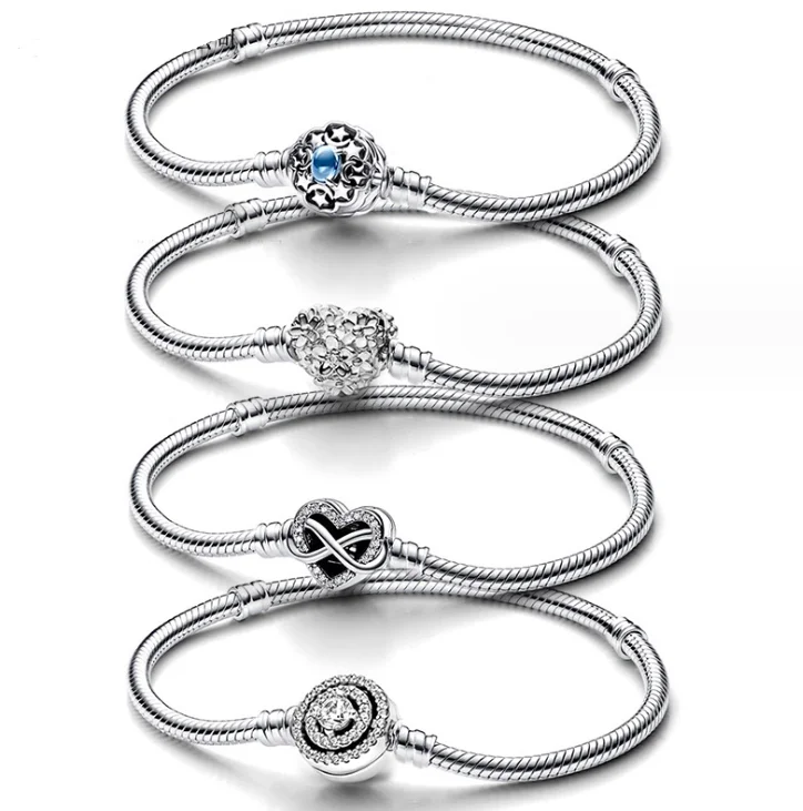 Children s  slap bracelet  pan dora moments heart clasp snake chain charm bracelet