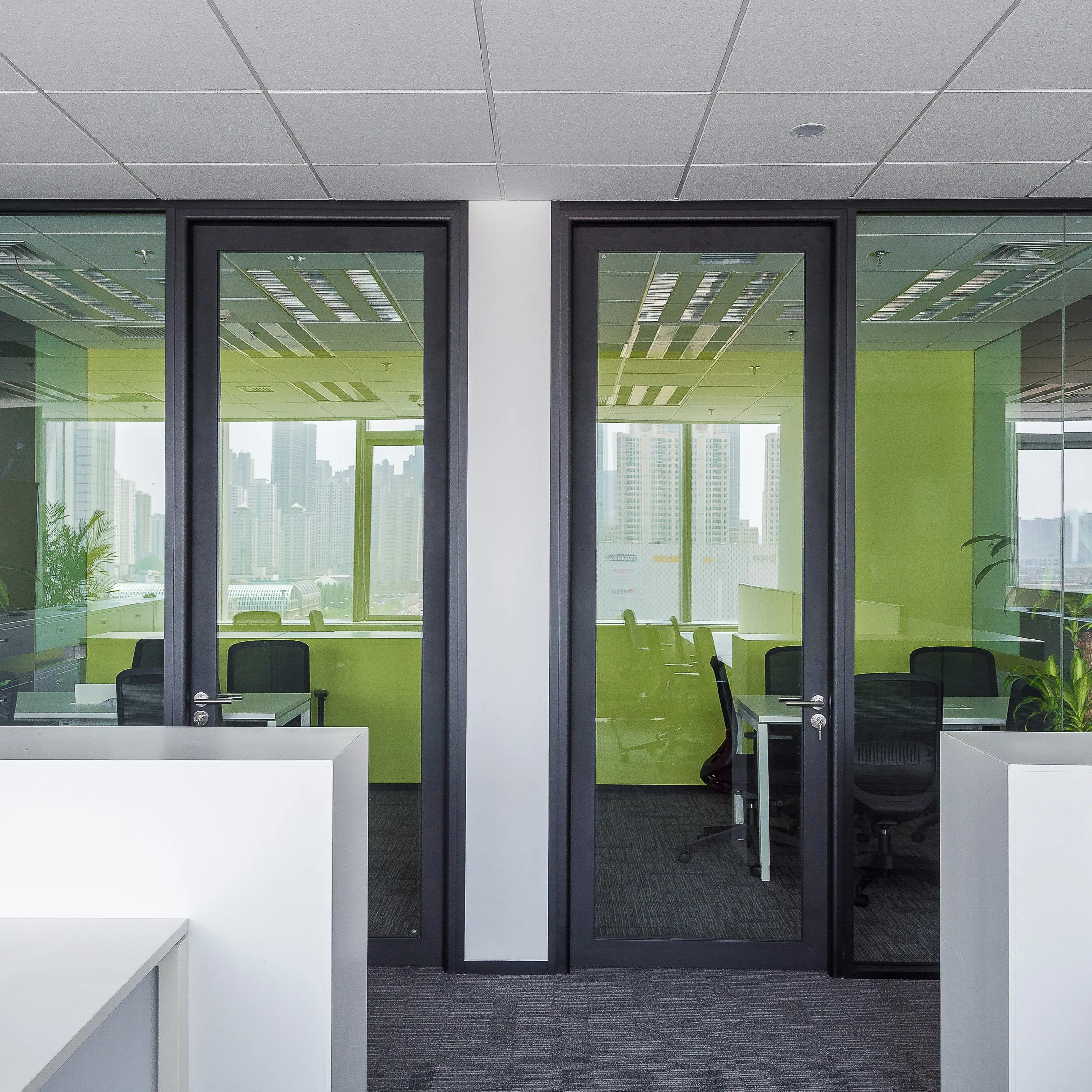 Custom luxury public upscale hotel office hospital partition door interior room with lock hinge Visible frame glass door