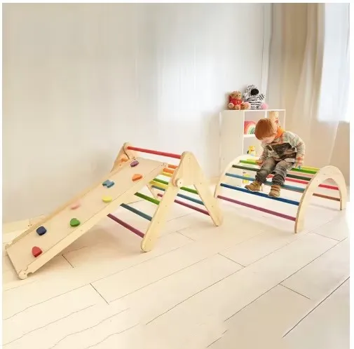 Piklers Triangle Foldable Wooden Climbing Ladder With Ramp For Sliding Climbing Indoor Kids Play Gym Playground