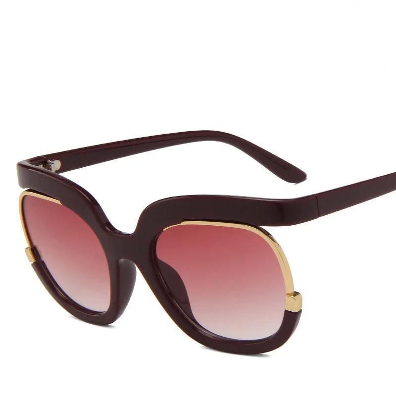 UNOC Half-frame Sun Glasses New Oval Fashion Large-Frame Cat 3 UV400 Sunglasses Personality Temple Trendy Cool Sunglasses Women