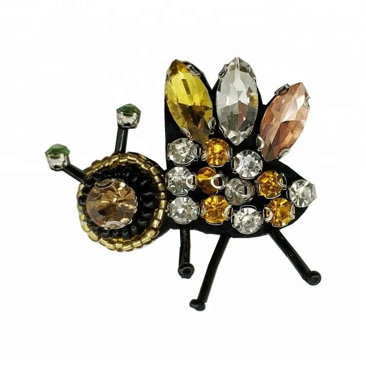 Sew On Clothing Hat Bags Accessories Handmade Animals 3D Rhinestone Beads Bee Embroidery Patches  Iron On Appliques For Hat