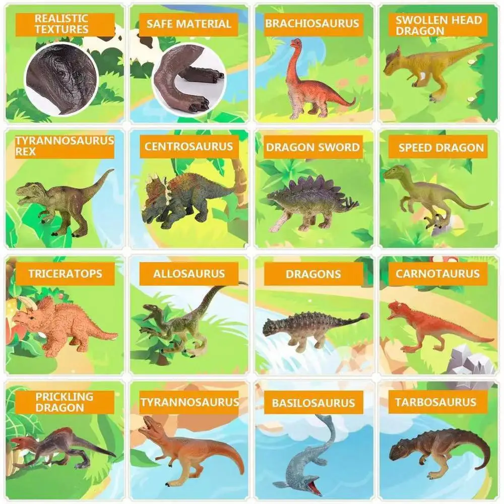 Dinosaur Toy Figure w/ Activity Play Mat,STEM Toys Educational Realistic Dinosaur Play Set 14Pcs Dinosaur