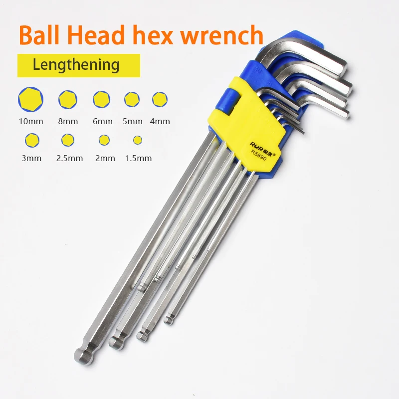 9PCS Allen Keys L Type Hex Wrench Flat Ball Star Torx Head Spanner CR-V Hexagonal Wrench Set Multifunction Hand Tools