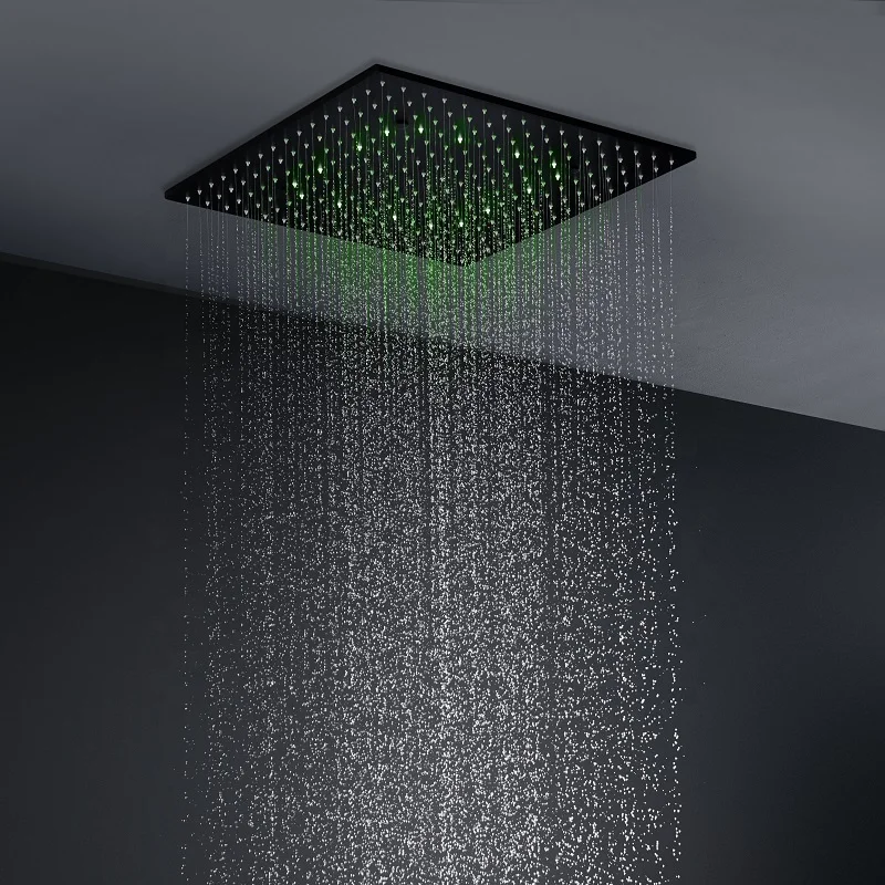 Luxury 500*500 mm embedded ceiling LED rainfall spray shower head set 304 SUS stainless steel Thermostatic bathroom rain shower
