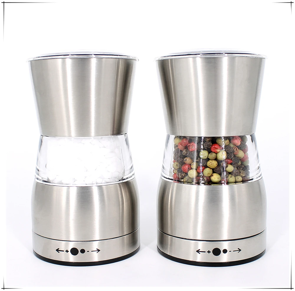 portable manual salt and pepper mill set with stand / stainless steel spices grinders with acrylic lid