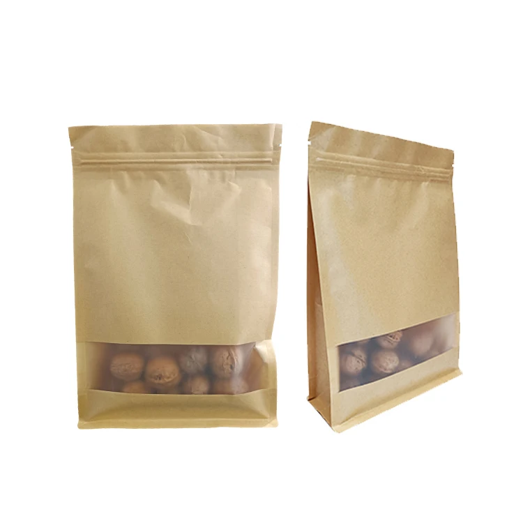 Plastic White Brown Paper Window Zipper Bag Coffee Nuts Tea Snack Storage Bags with Clear Window