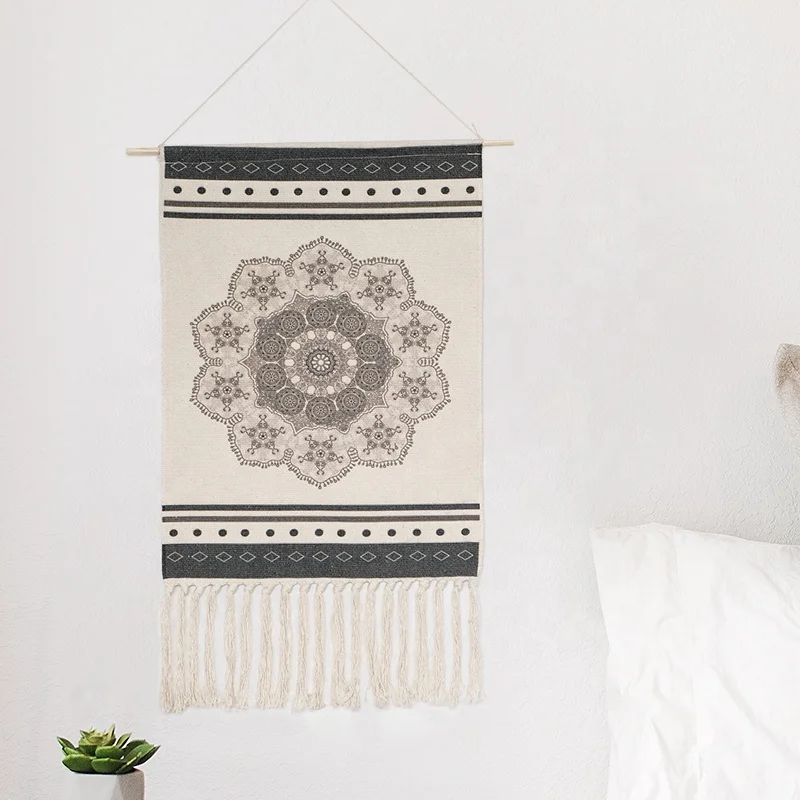 
Hand woven tapestry decorative tapestry printing cotton and linen decorative wall hanging 