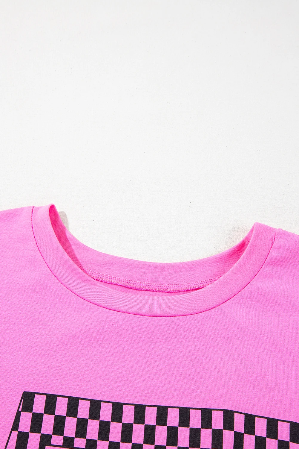 SWODART Bright Pink Checker MAMA Letter Printed Graphic Plus Size T Shirt