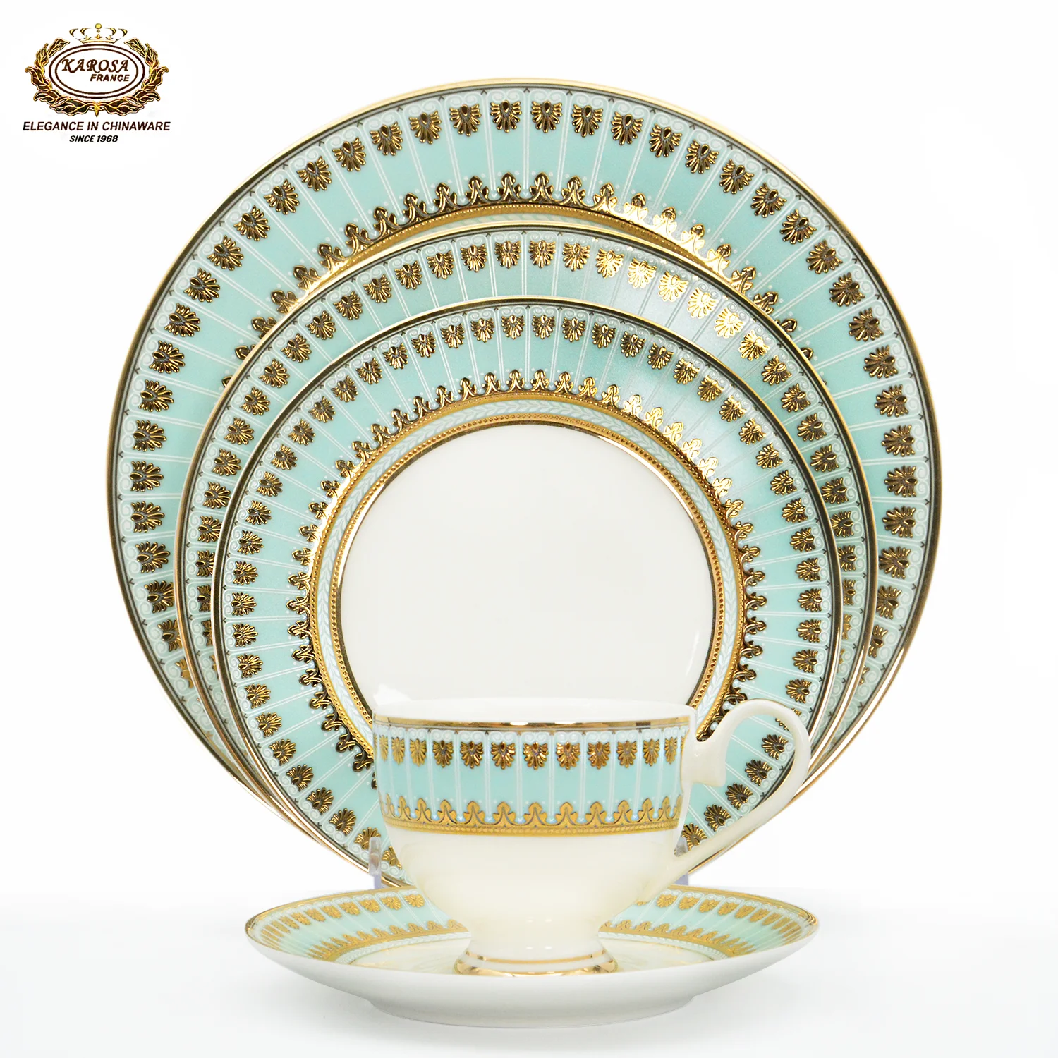 KAROSA Embossed real gold bone china  porcelain dinnerware set &tea set&coffee set of royal style for home hotel banquet