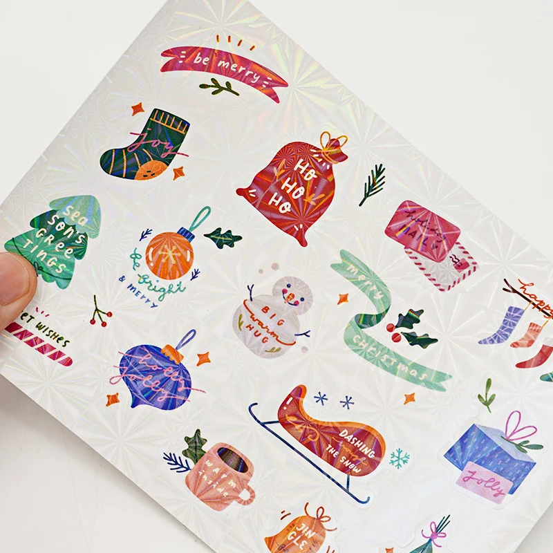 Custom decorative waterproof Adhesive pvc kiss cut vinyl hologram glitter rainbow kids sticker printing sheet