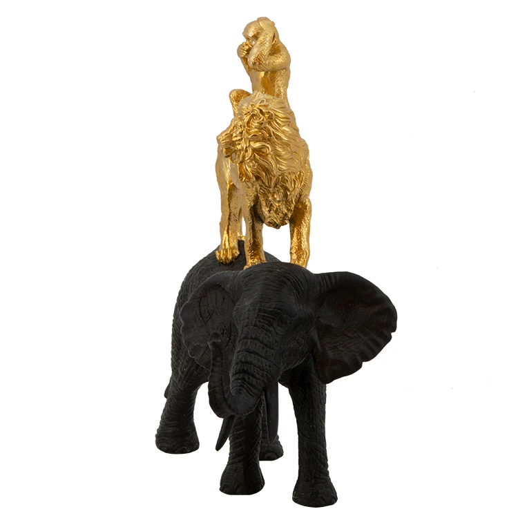 Home Decor Resin Elephant Statue, Table Ornament Animal lion Monkey Abstract Black Golden Sculpture