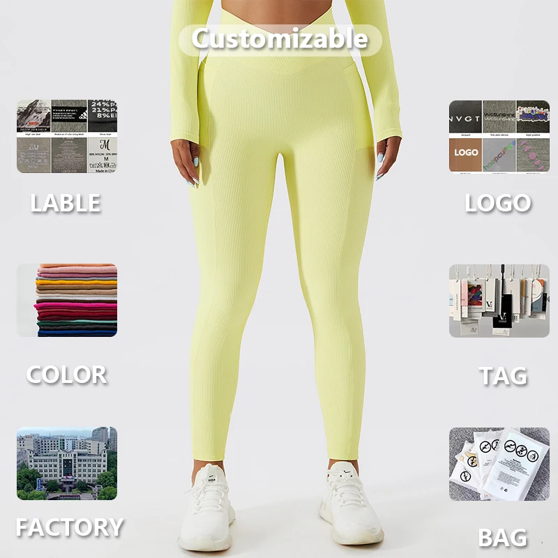 XW-BCK6391 Wholesalers High Quality Fitness Gym Wear Workout Sweatwear V Cut Pants Ribbed Breathable Custom Yoga Leggings Woman