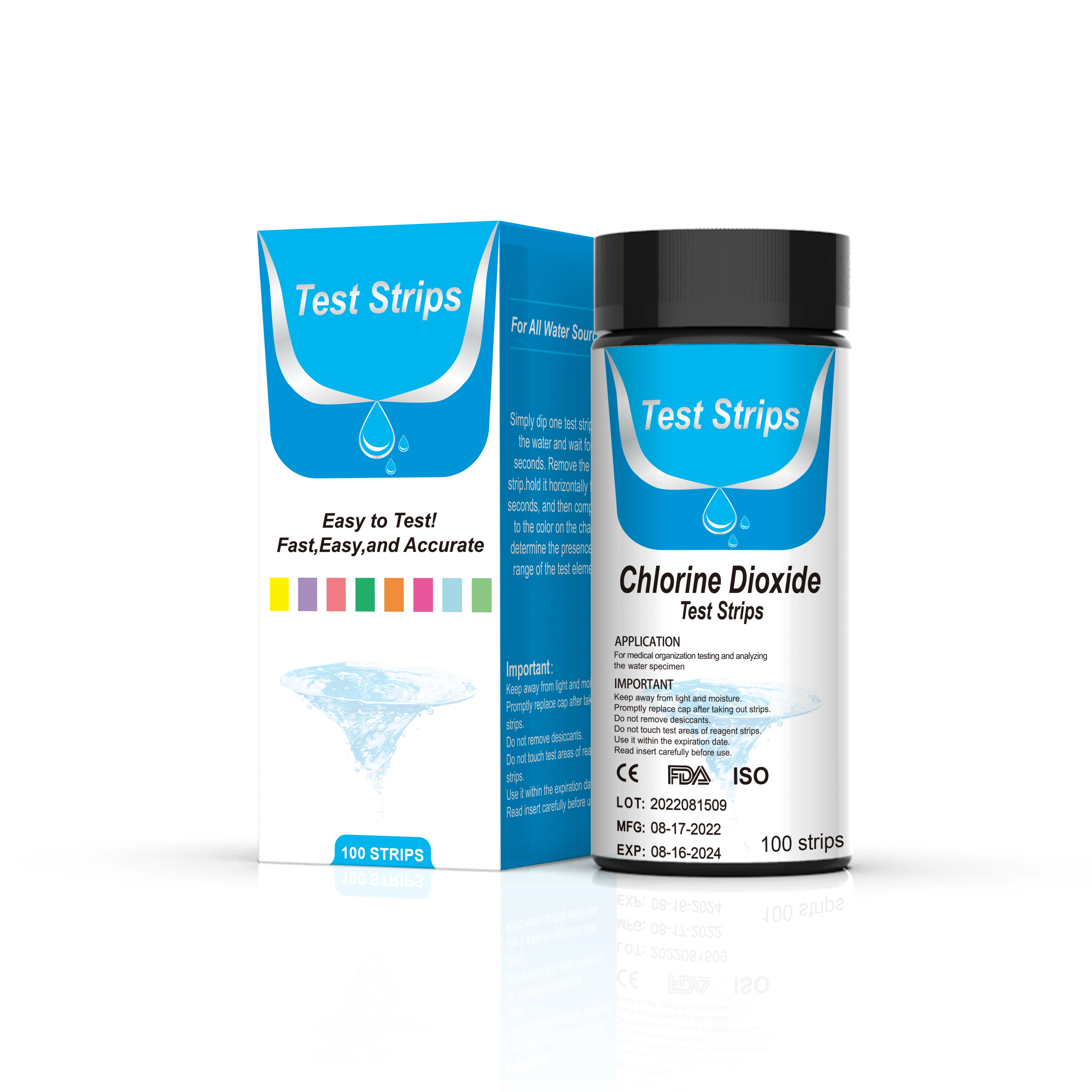 ClO2 Water Test Testing Kit 0-2000ppm, for Swimming pool, Household, Chlorine dioxide Water Test Strips