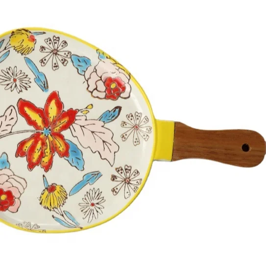 
Wholesale Art decorative wedding used plates with wooden handle ceramic Charger Plates Wedding 