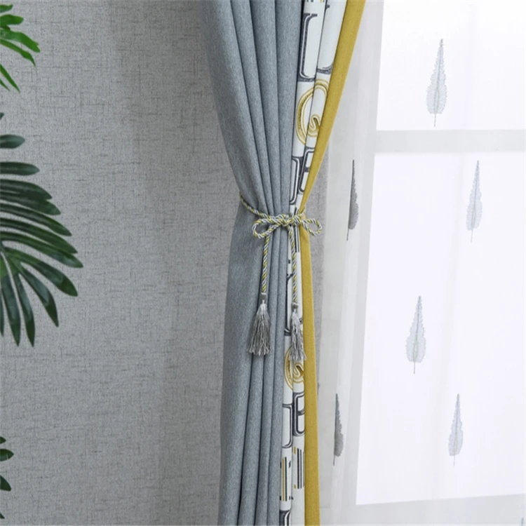 The Latest Design Gray Letters Embossed Jacquard Style Hotel Temperature Control Dust-Proof Grommet Polyester Blackout Curtain/