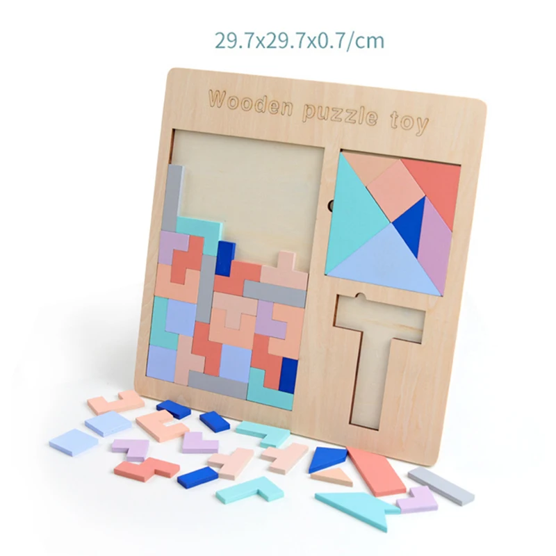Wooden 3 In 1 Educational Puzzle Blocks DIY Montessori Wooden Brain IQ Training Paper Cutting Puzzle For Children 3 -6 years old