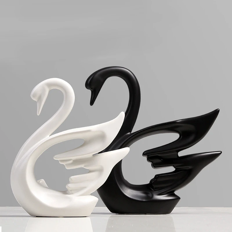 Handmade Ceramic Figurines Custom Swan Animal Statue For Home Wedding Decor