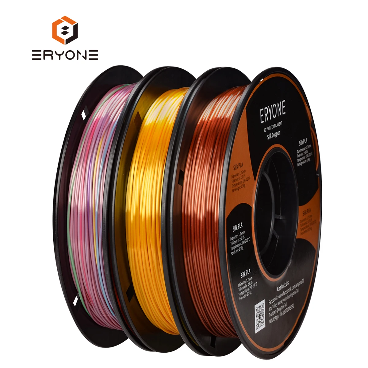 Eryone Good Quality Silk Gold Copper Mini Rainbow PLA Filament Bundle 1.75mm 3 Spools/Pack Dimensional Accuracy 1.5kg  / pack