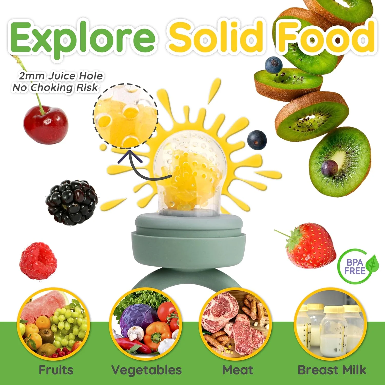 2024 Newest Coming Wholesale Silicone Baby Tray Freezer Pods Silicone  Fruit Food Feeder With Customized Your logo