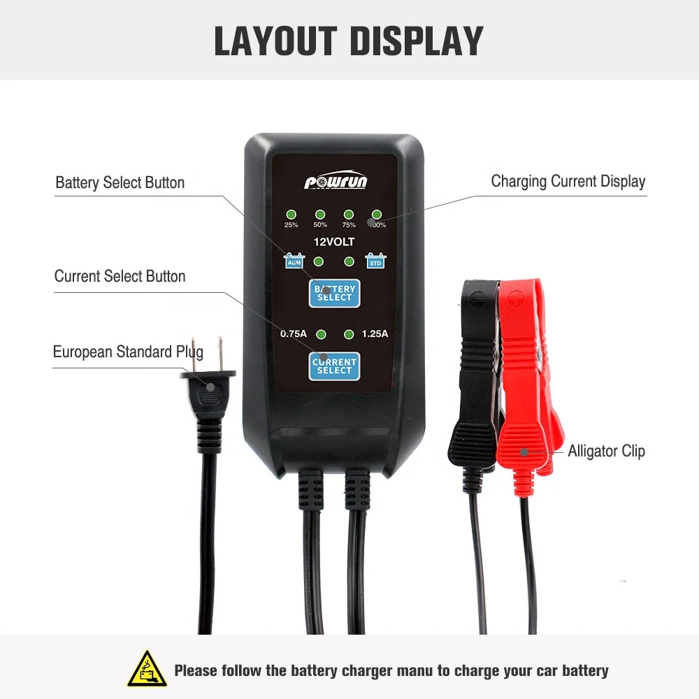 POWRUN 12V Repair Type Lead-acid Battery Maintainer Emergency STD AGM GEL Battery Desulfator Maintainer for Truck