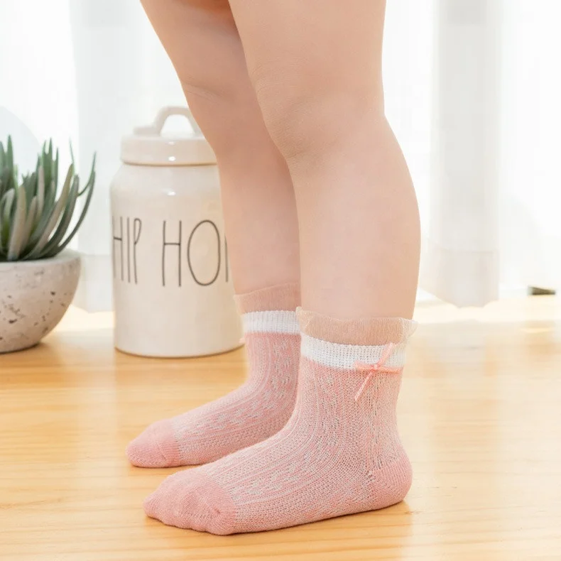 Super thin bow-knot baby socks girls baby lace mesh socks for summer