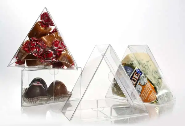Custom design foldable triangle shape Crystal clear box plastic Gift Boxes food grade  Pet cake food box