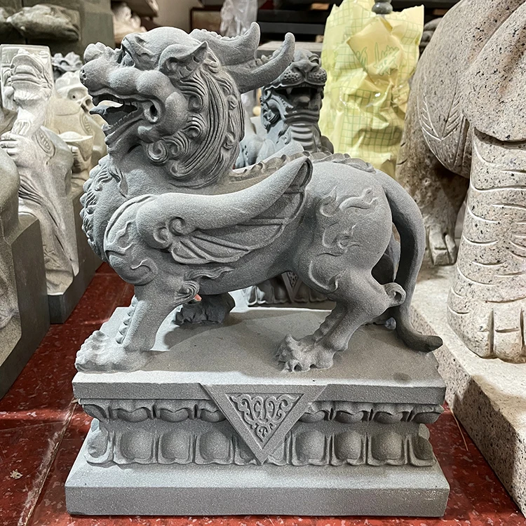 Chinese Hot Sale Jade Granite Stone Pi Xiu Fengshui Carving Animal Kirin Unicorn Kylin Statue Pixiu Sculpture
