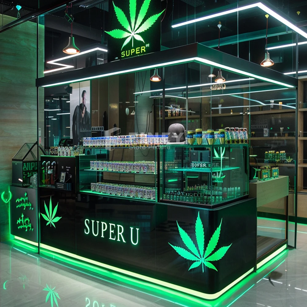 Custom Modern Smoke  Shop Interior Decoration Design CanabS Shop Showcase Display Accessories Showroom Furniture For Smoke Shop