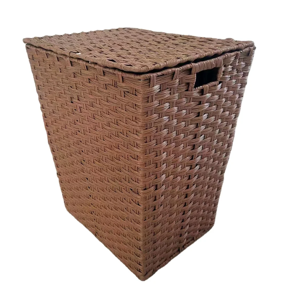 Wholesale Customized Laundry Hamper Removable Liner Clothes Handwoven Synthetic Rattan Laundry Basket