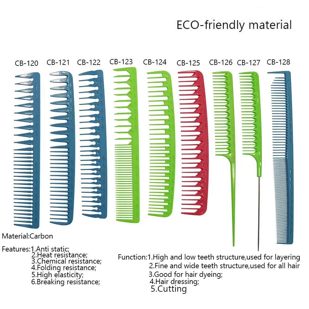 Professional Custom Logo Personalized Wide Tooth Carbon Comb Heat Resistant Salon Antistatic Hair Cutting Comb