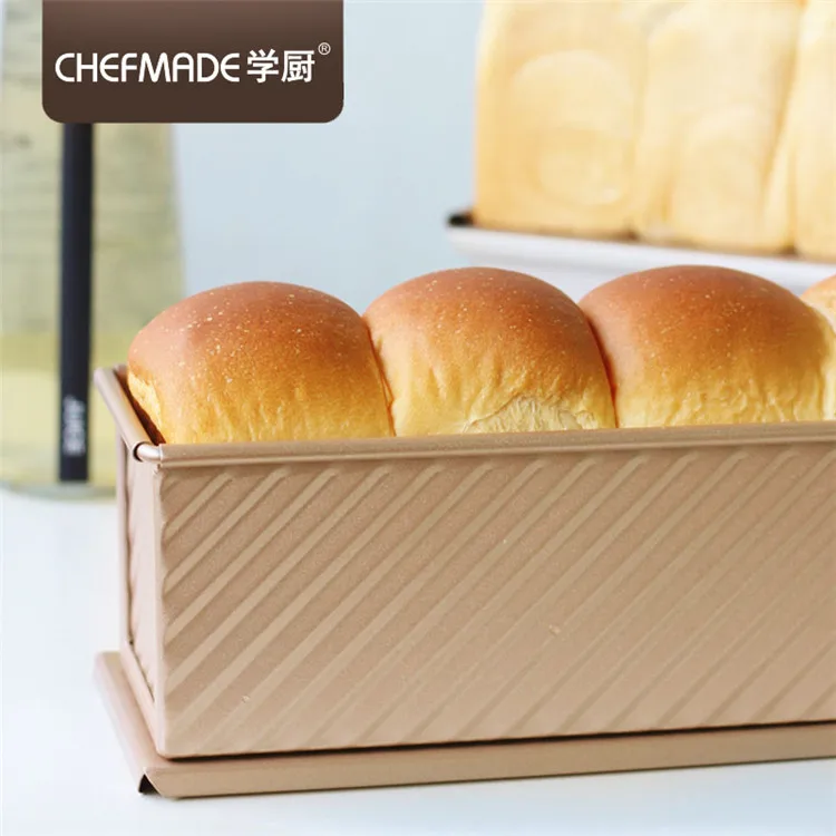 
CHEFMADE 0.66Lb Dough Capacity Non-stick Rectangle Flat Mini Toast Box Loaf Pullman Bread Pan with Lip 