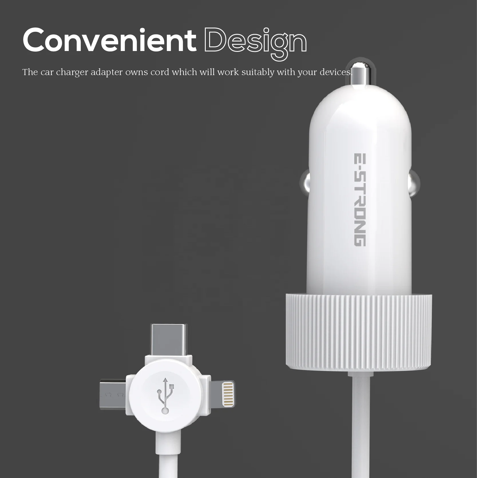 3 In 1 2.4A USB Car Charger with Cable Mobile Phone Charger 2 Port USB Fast Car Charger for iPhone Samsung