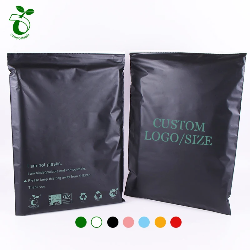  Custom Logo Pla/pbat Eco friendly shipping bags biodegradable mailing postage bag black zipper compostable poly