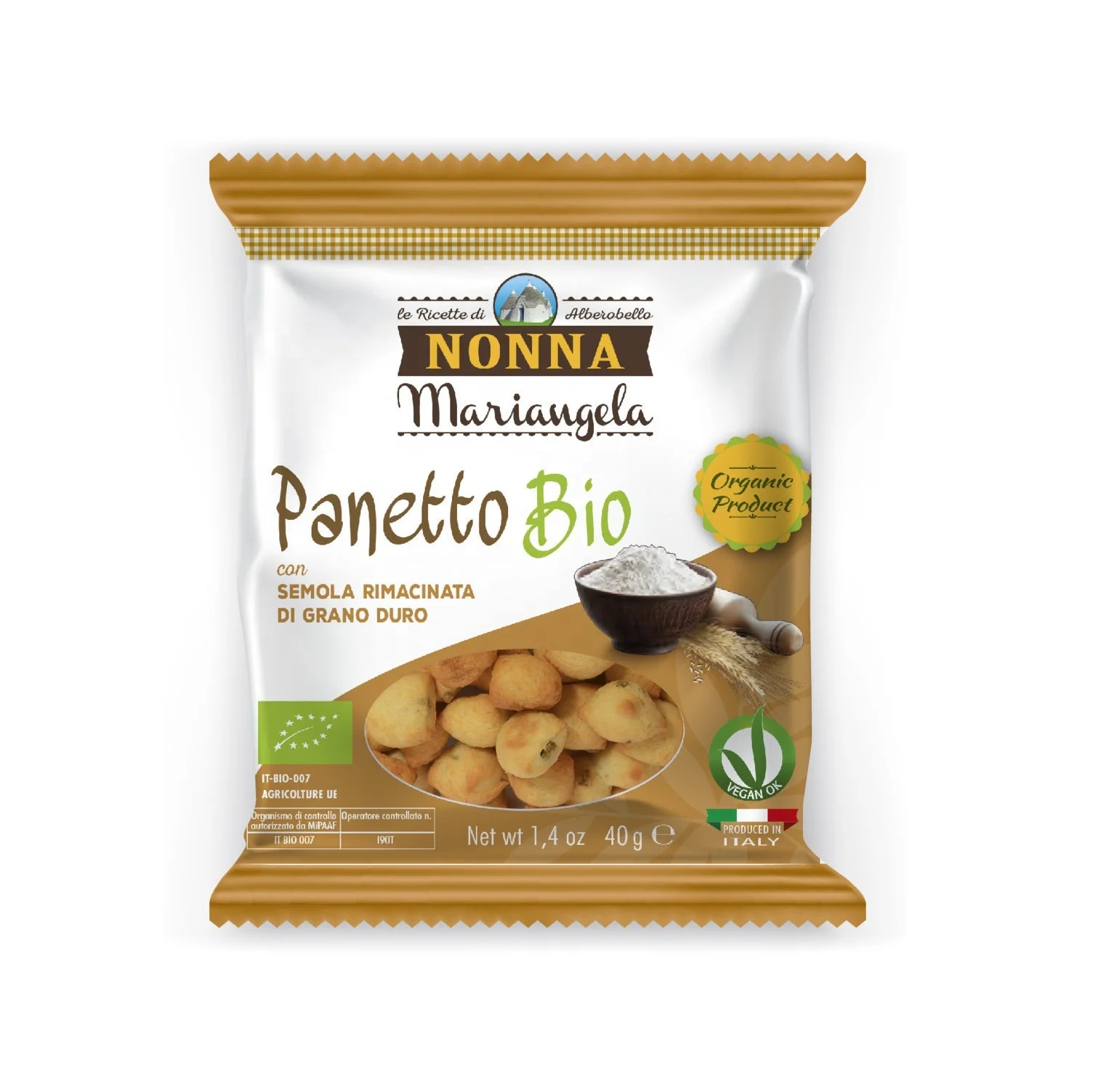 Italian Premium Grain Snack - Savory crackers with re-milled Durum Wheat Semolina for quick & Healthy break (40g pack)