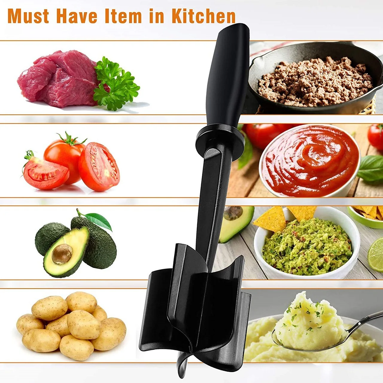Food Masher Wholesale Kitchen Gadget Ground Beef Hamburger Chopper Heat Resistant Cookware Potato Meat Masher Chopper