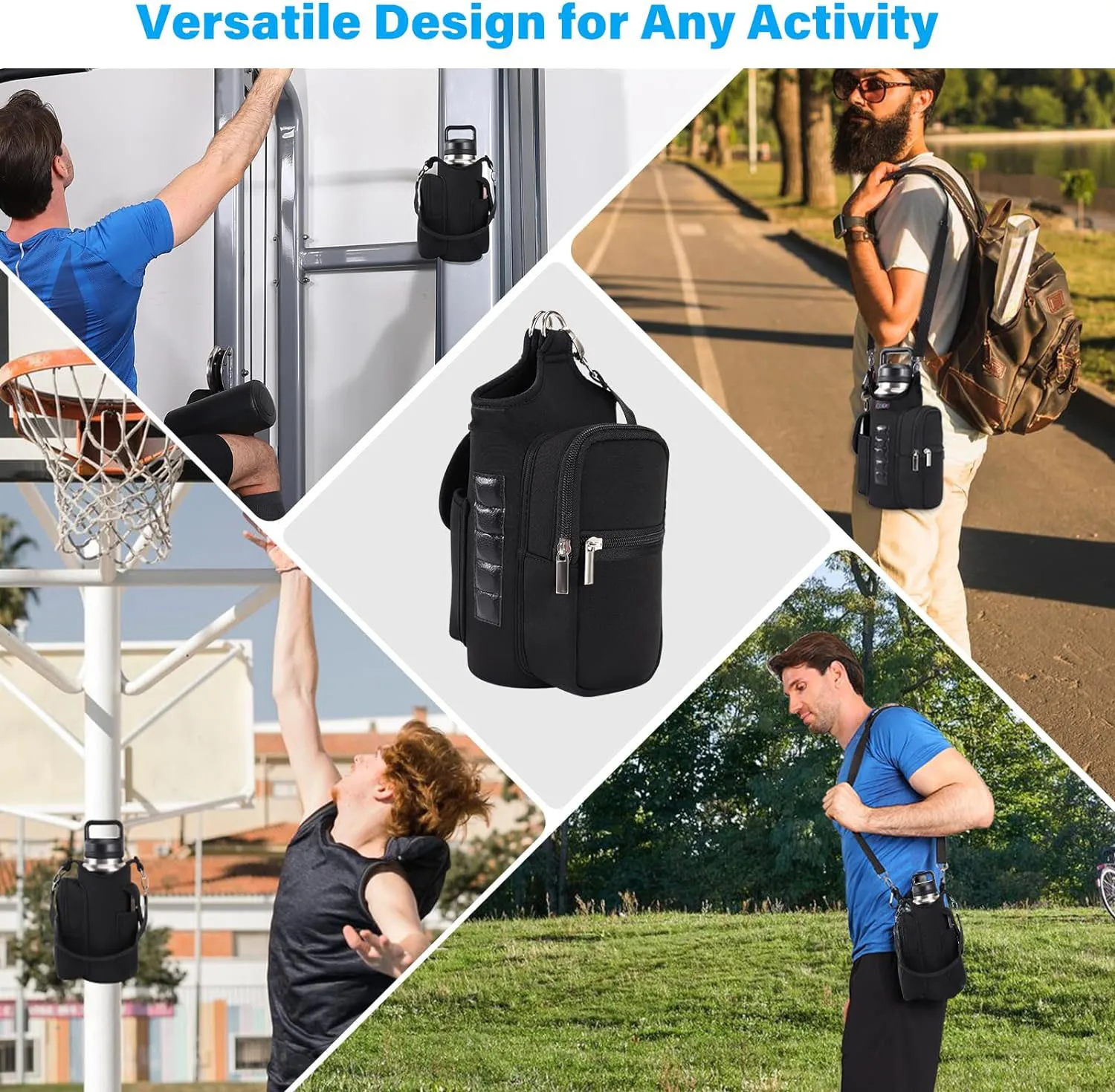 Practical 5 Built-in Magnets Gym Phone Bag Gym Bottle Carrier Bag with Phone Pockets Powerful Magnetic Bag Water Bottle Holder
