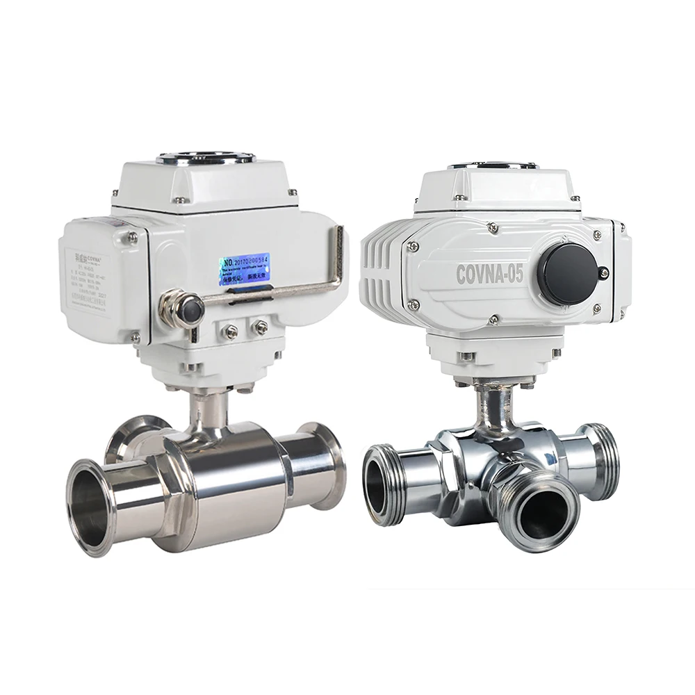 COVNA Electric Actuator Valve 3 Way 24 Volt Ac 220 Ss304 Tri-Clamp Motorized Ball Valve 3 Way  Electric  Ball Valve