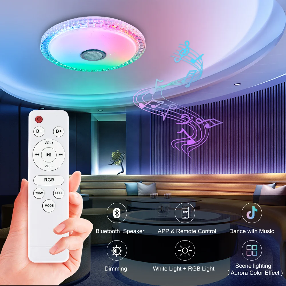 ENVIS New Arrival Design Rainbow Color Led App Wireless Smart Life Led Aurora Ceiling Light Lamp Music Speaker Home Bar