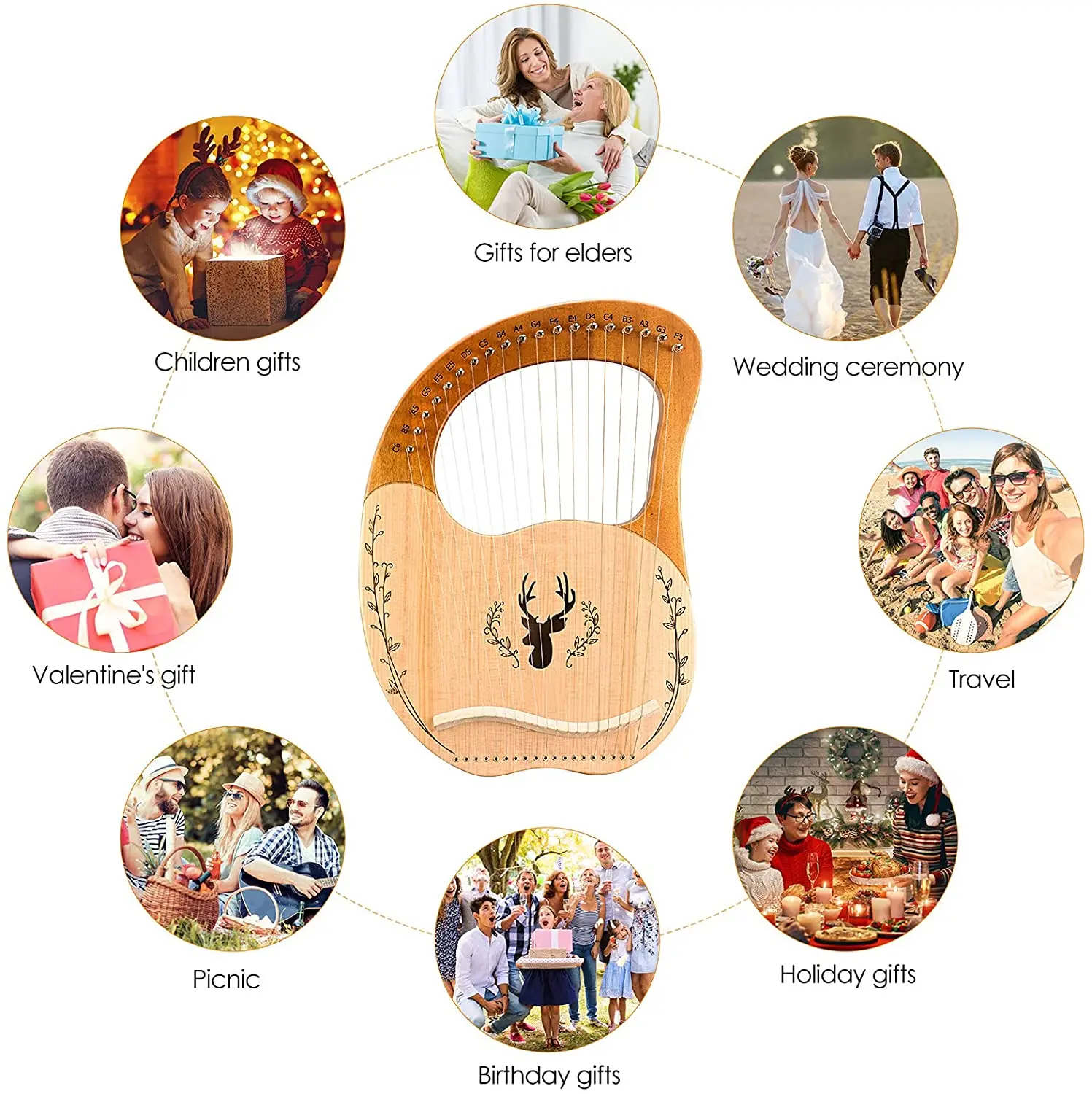 19 String Harp Musical Instruments Hot Sale Lyre Harp with accessories