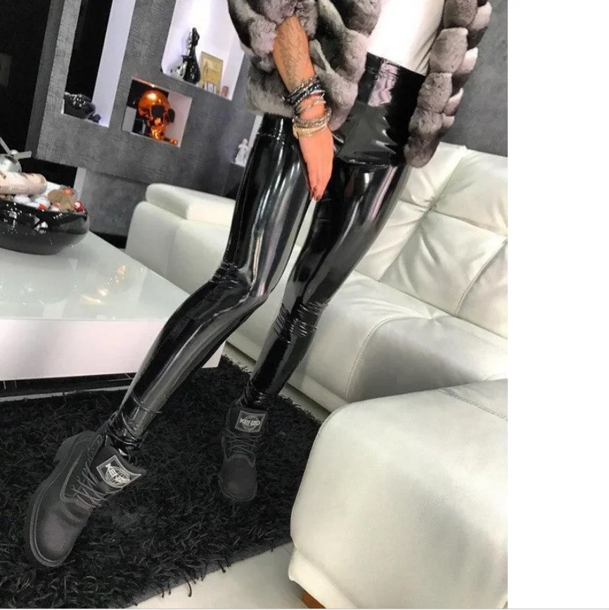 Women Ladies Polyurethane Leather Slim Trousers Leggings Casual Long Pants High Waist Please Offer You Designed for Custom PU