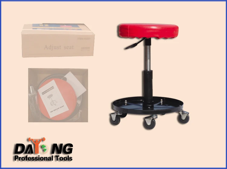 Pneumatic Car Repair Ajustable Creeper Seat Workshop Round Stool Creeper Seat with Additional Tool Tray