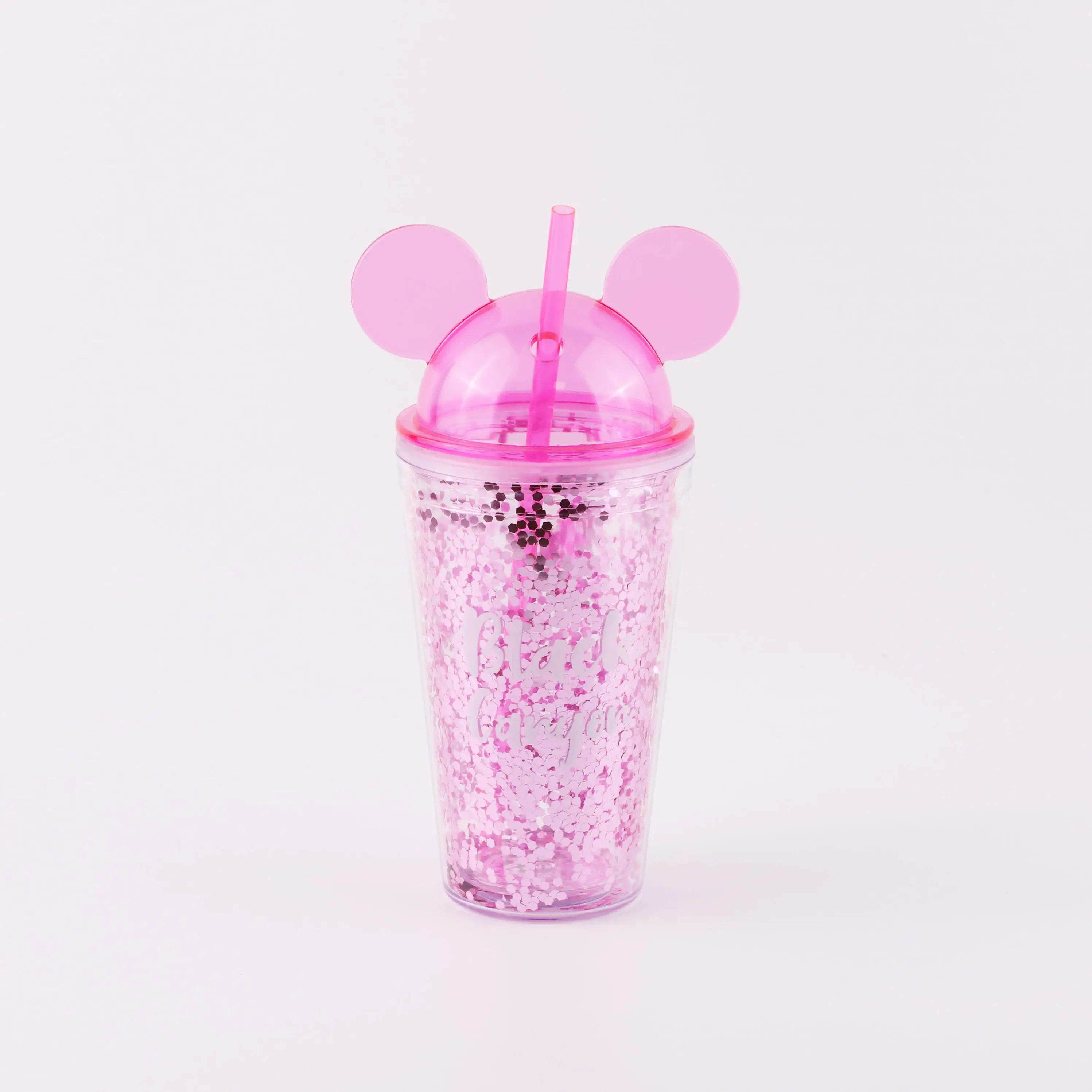 Double Wall Insulated Travel Cup with Glitter /PVC / Paper Insert with Different Lids